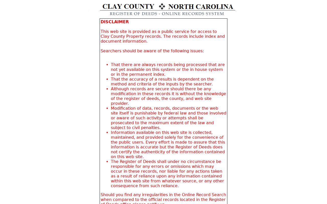 Liberty residents directory Clay County deed index