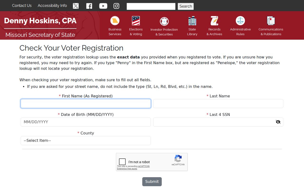 Liberty residents directory Missouri voter lookup fields