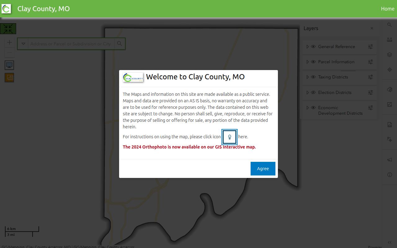 Liberty street directory Clay County GIS parcel map with city and road layers